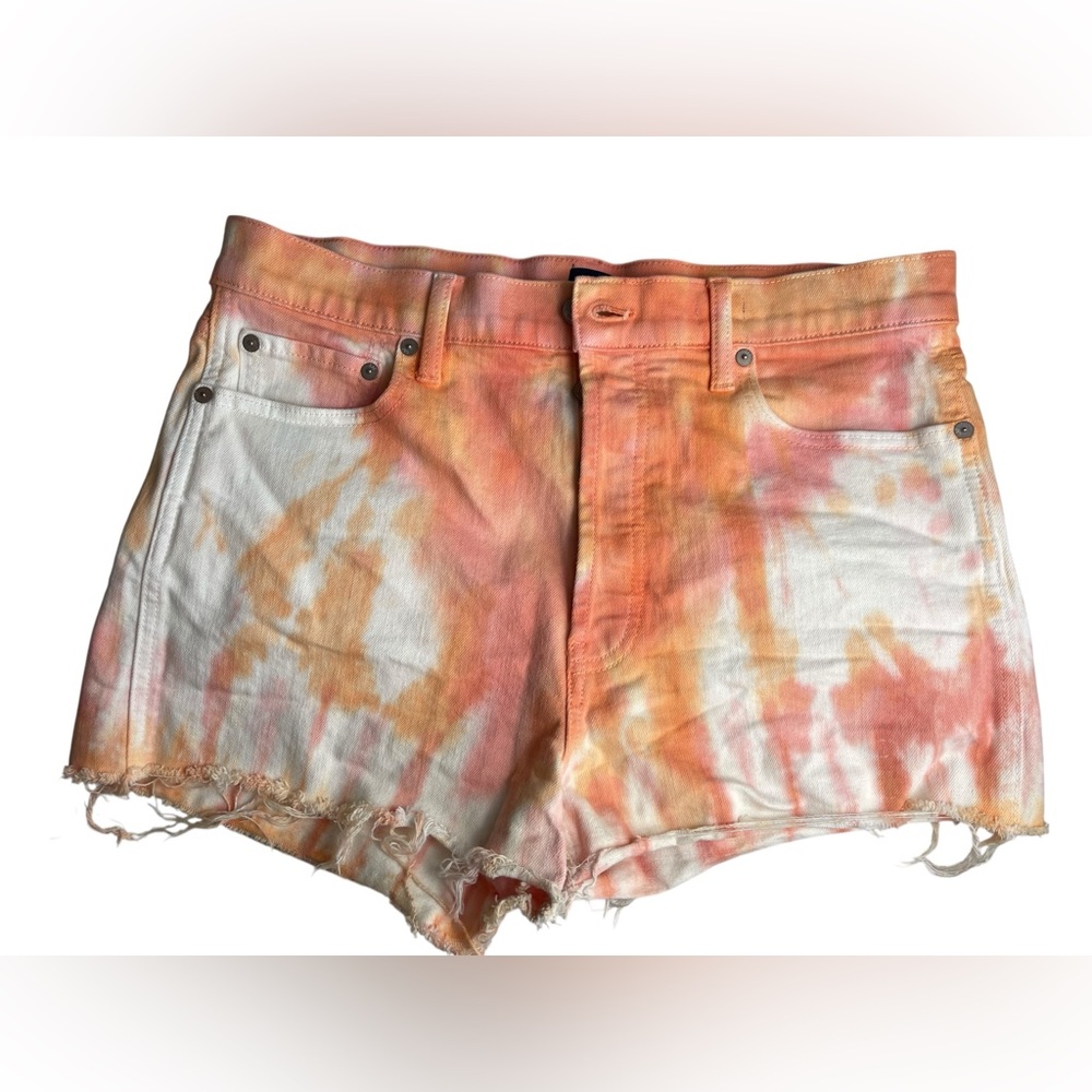 Women's GAP Cheeky Short Orange White Tie Dye Denim Shorts Size 10/30